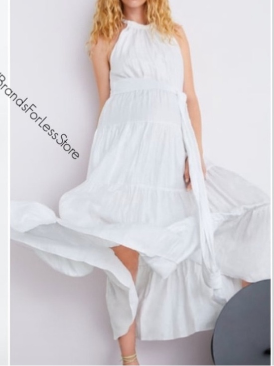 Zara Dresses & Skirts - ⬆️ ZARA WHITE 100% LINEN HALTER BELTED FULLY LINED MAXI DRESS